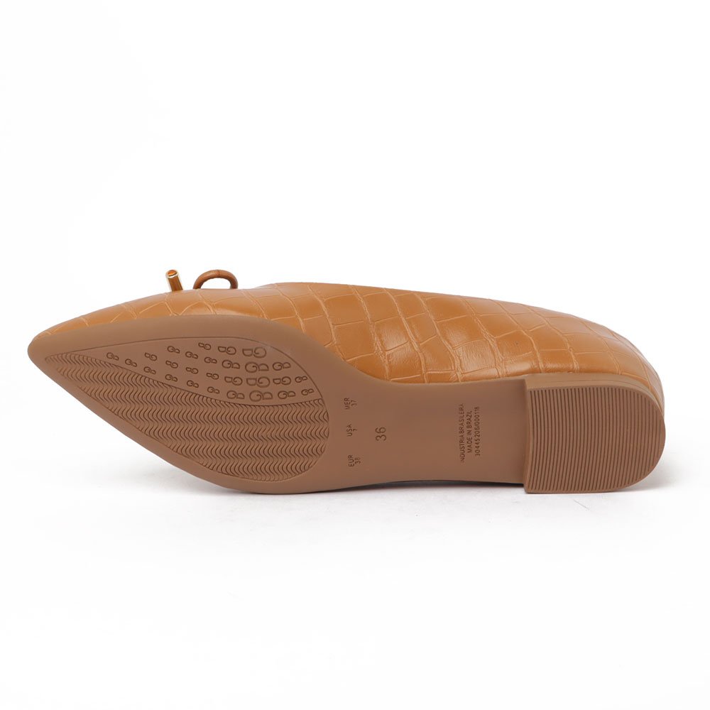 Sapatilha Sapato Da Corte Bico Fino Croco Laço Caramelo 8