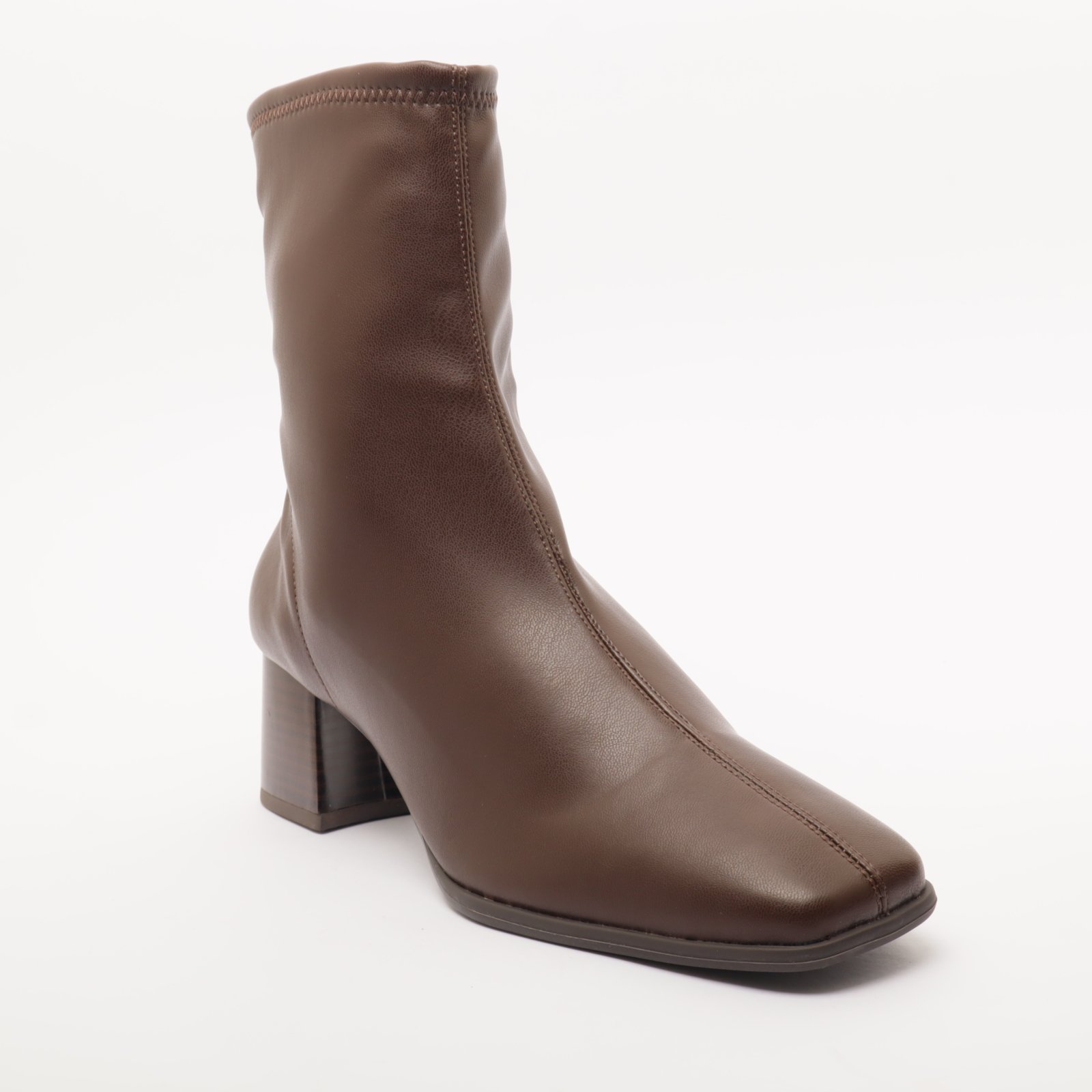 Bota Feminina Giulia Domna Salto Bloco Médio Cano Baixo Strech Marrom 2