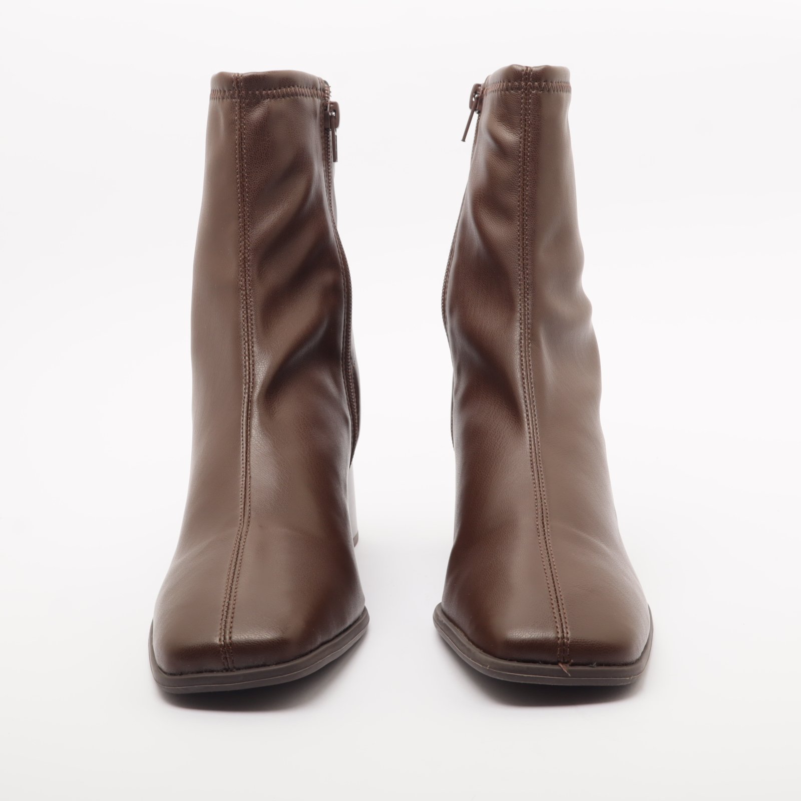Bota Feminina Giulia Domna Salto Bloco Médio Cano Baixo Strech Marrom 5
