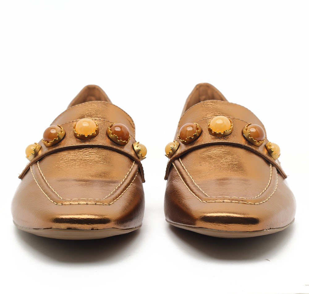 Mocassim Belluno Flat Pedras Bronze 7