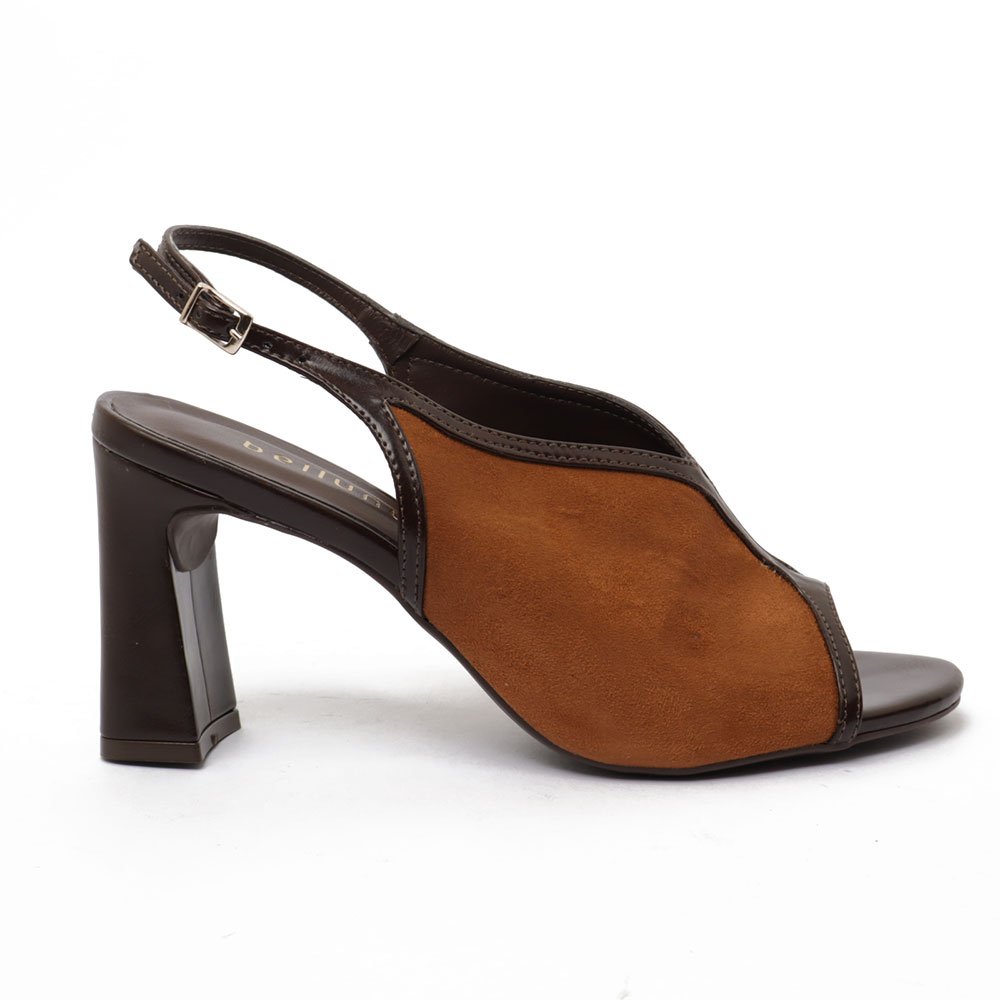 Sandália Belluno PeepToe Salto Bloco Alto Nobuck