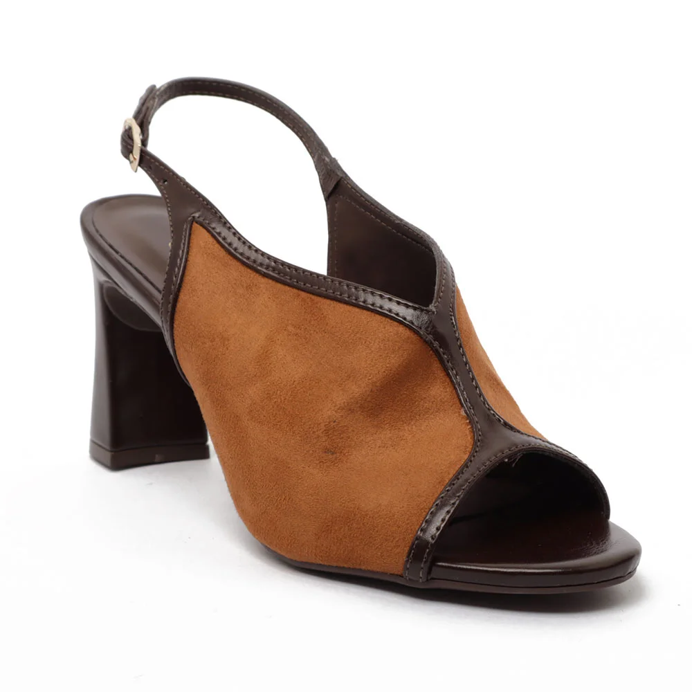 Sandália Belluno PeepToe Salto Bloco Alto Nobuck Caramelo 2