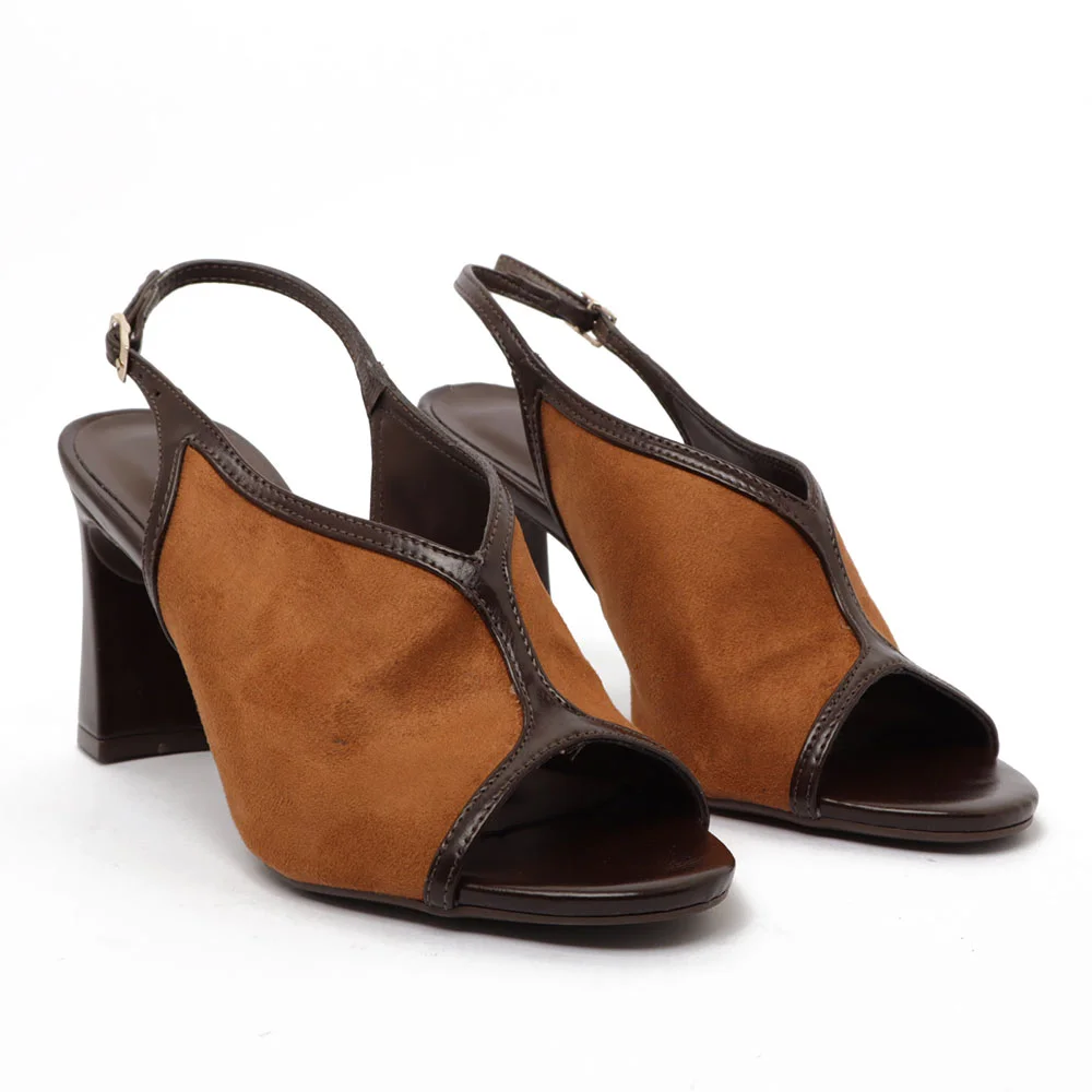Sandália Belluno PeepToe Salto Bloco Alto Nobuck Caramelo 3