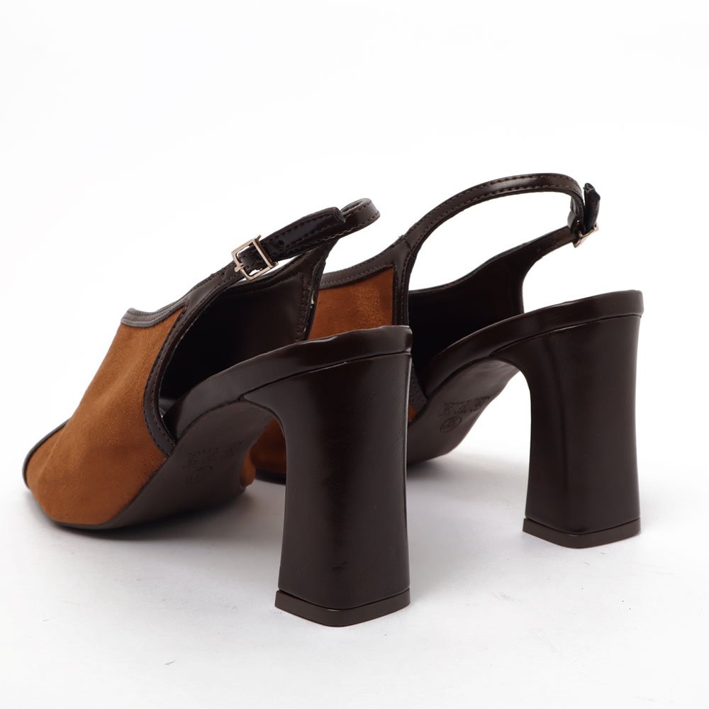 Sandália Belluno PeepToe Salto Bloco Alto Nobuck Caramelo 4