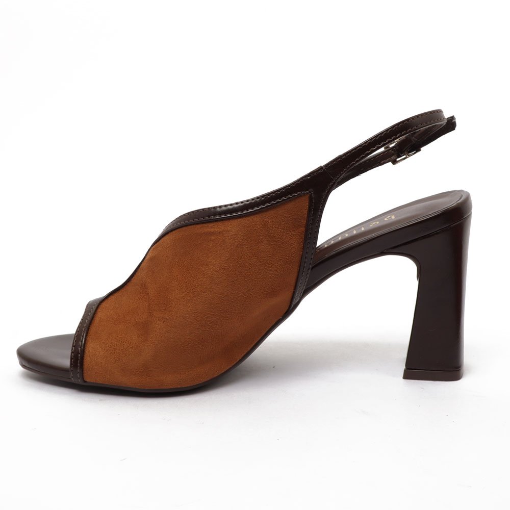 Sandália Belluno PeepToe Salto Bloco Alto Nobuck Caramelo 6