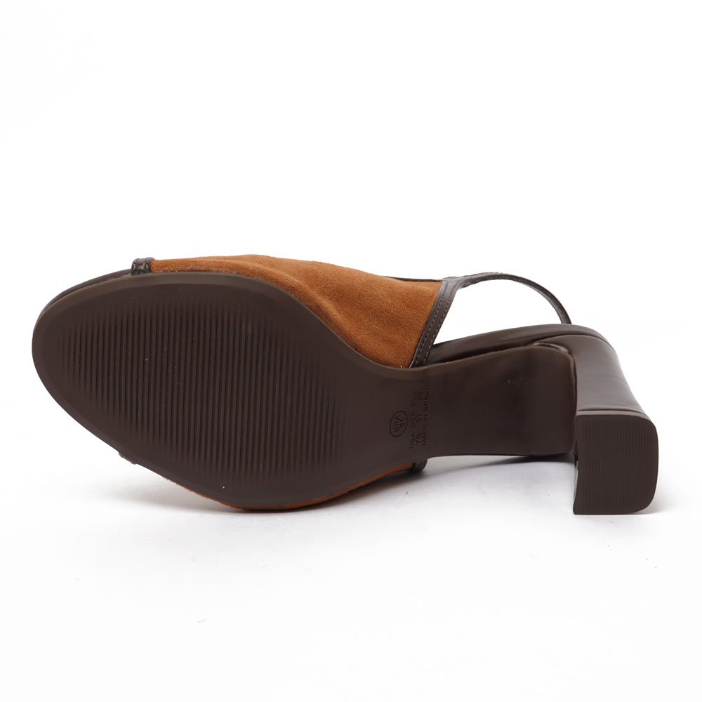 Sandália Belluno PeepToe Salto Bloco Alto Nobuck Caramelo 7