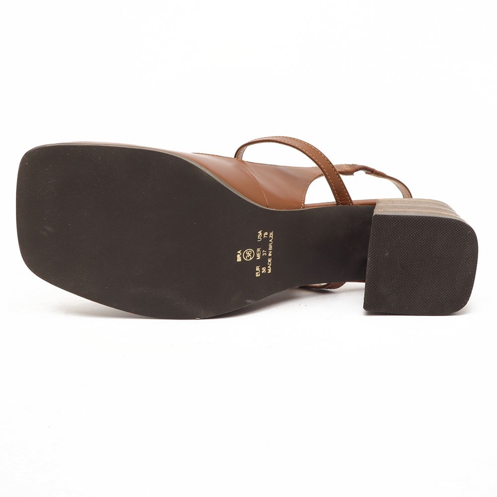 Slingback Sapato Da Corte Bico Quadrado Salto Bloco Tira Transversal Marrom 11