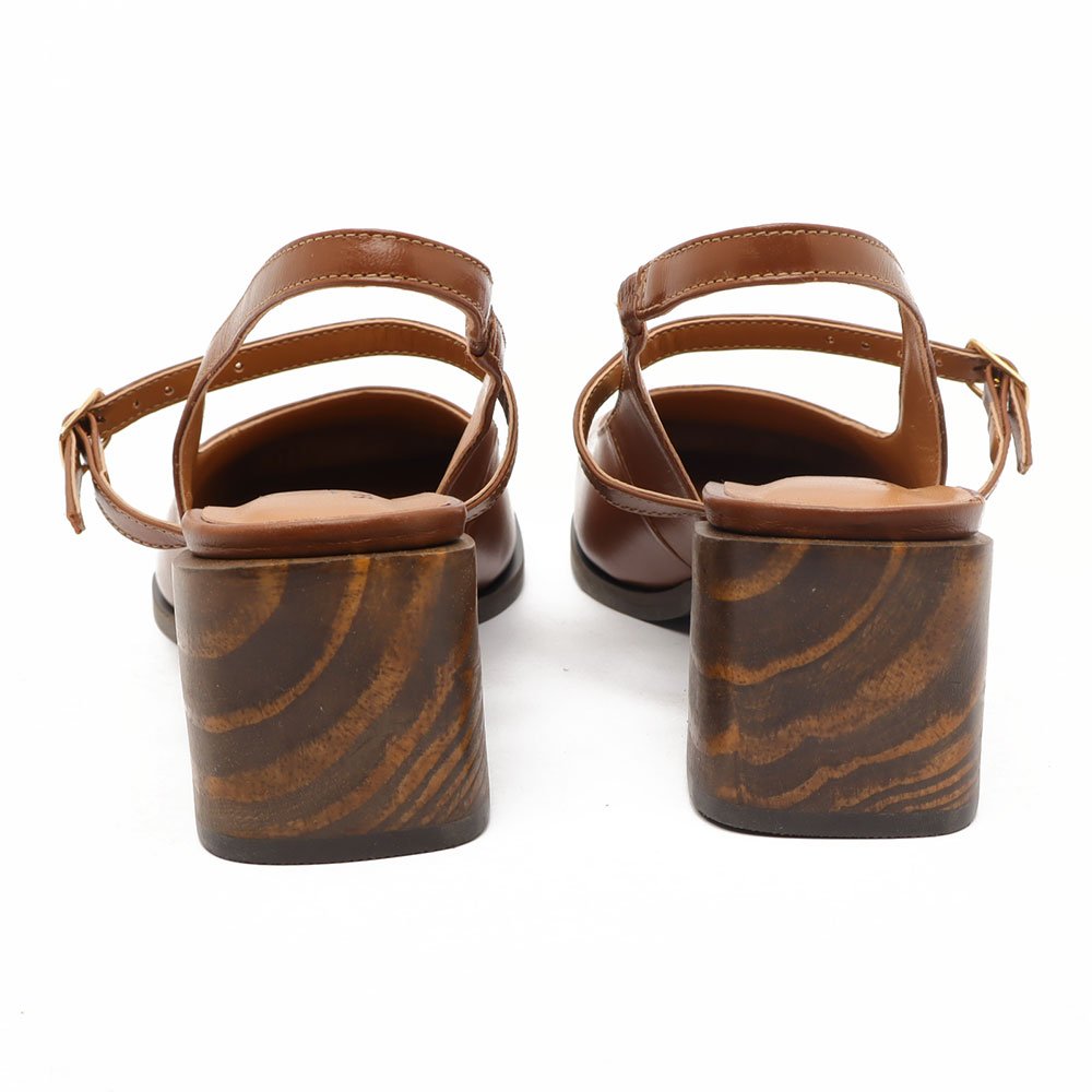 Slingback Sapato Da Corte Bico Quadrado Salto Bloco Tira Transversal Marrom 7