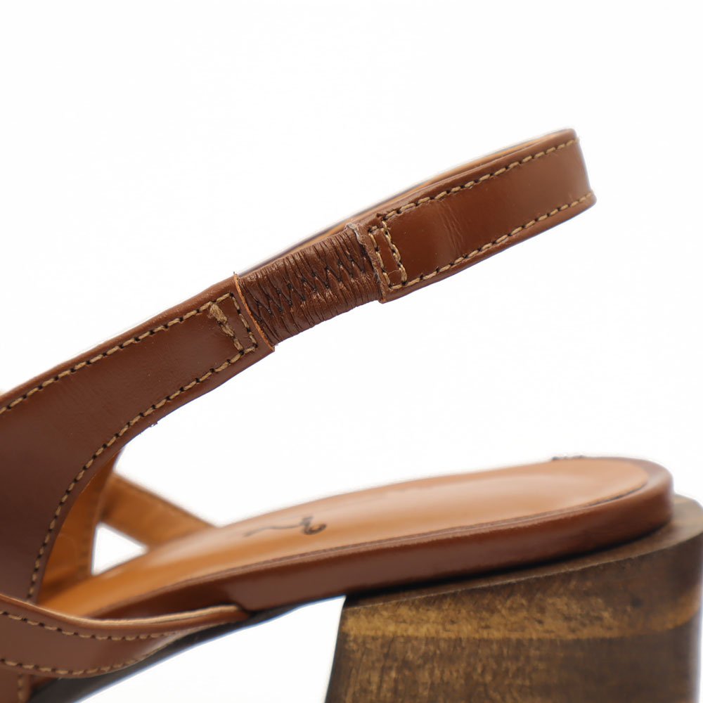 Slingback Sapato Da Corte Bico Quadrado Salto Bloco Tira Transversal Marrom 10