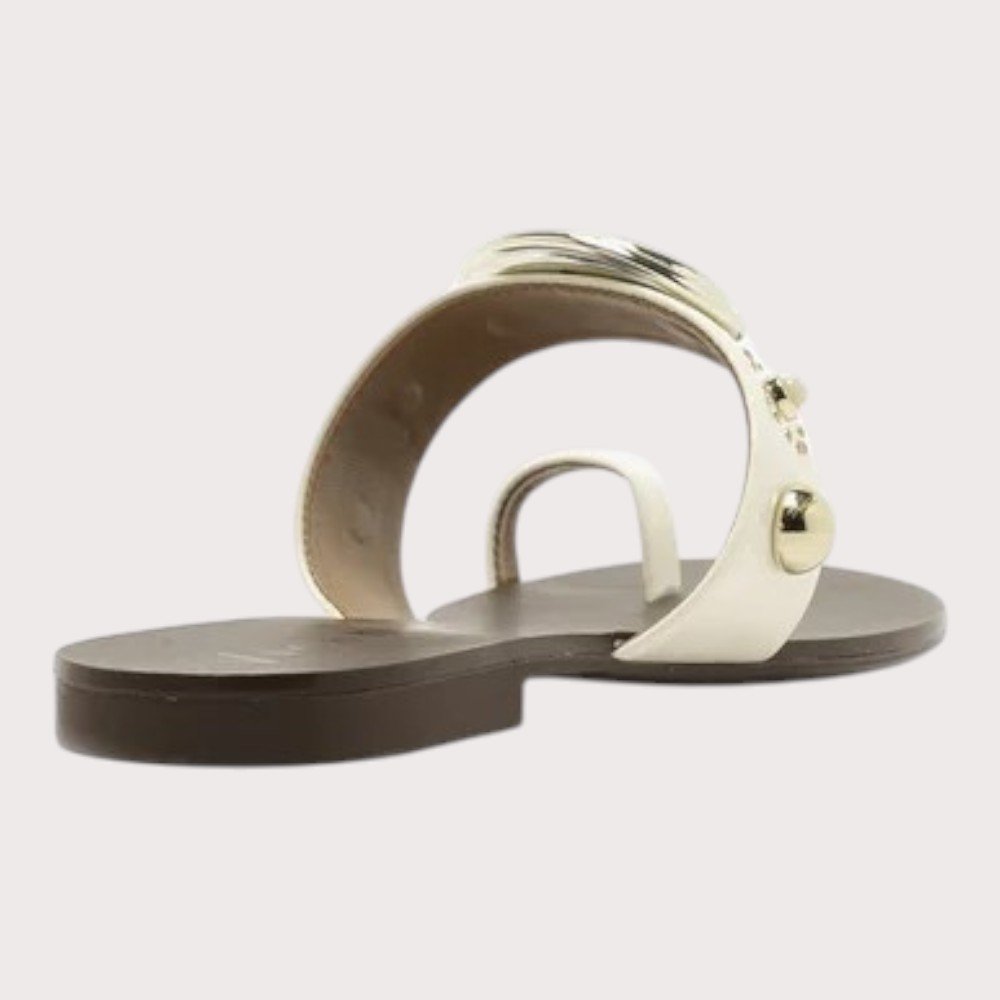 Sandália Flat Vicenza Couro Pedraria Dedeira Off White 2