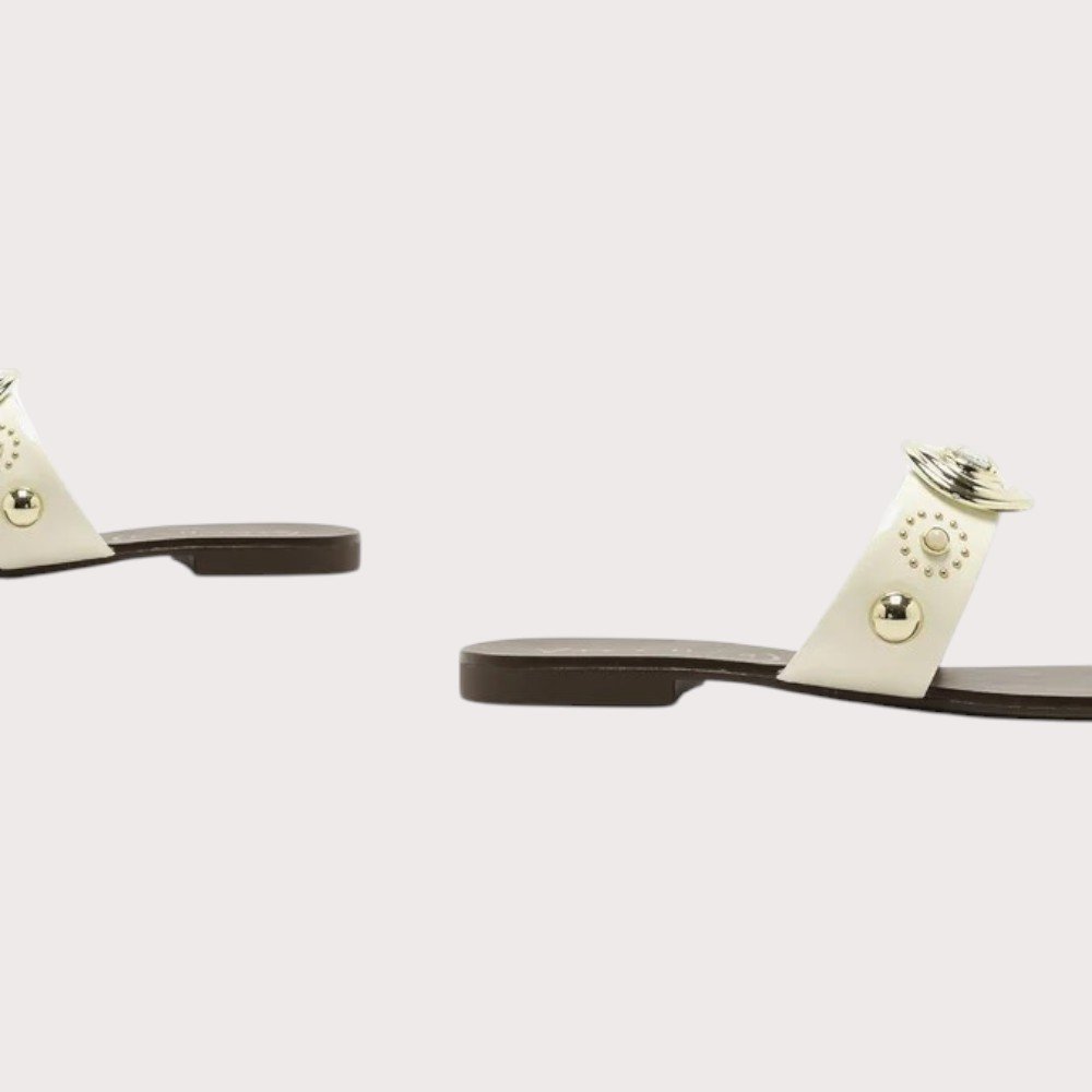 Sandália Flat Vicenza Couro Pedraria Dedeira Off White 4