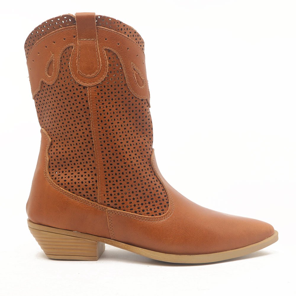 Bota Feminina Sapato Da Corte Couro Salto Bloco Baixo Cano Médio Country -Produto 05