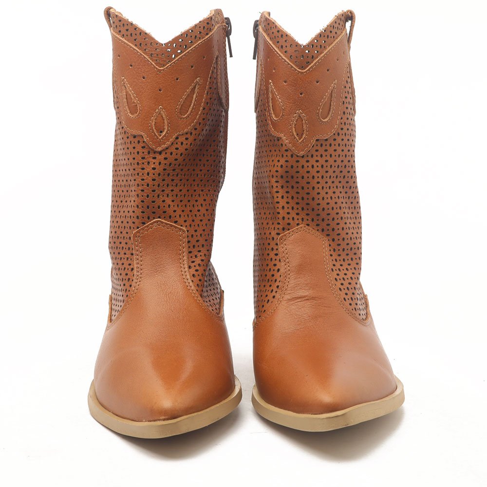 Bota Feminina Sapato Da Corte Couro Salto Bloco Baixo Cano Médio Country -Produto 05 Caramelo 5