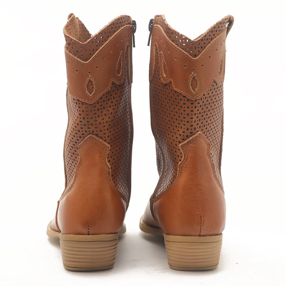 Bota Feminina Sapato Da Corte Couro Salto Bloco Baixo Cano Médio Country -Produto 05 Caramelo 6