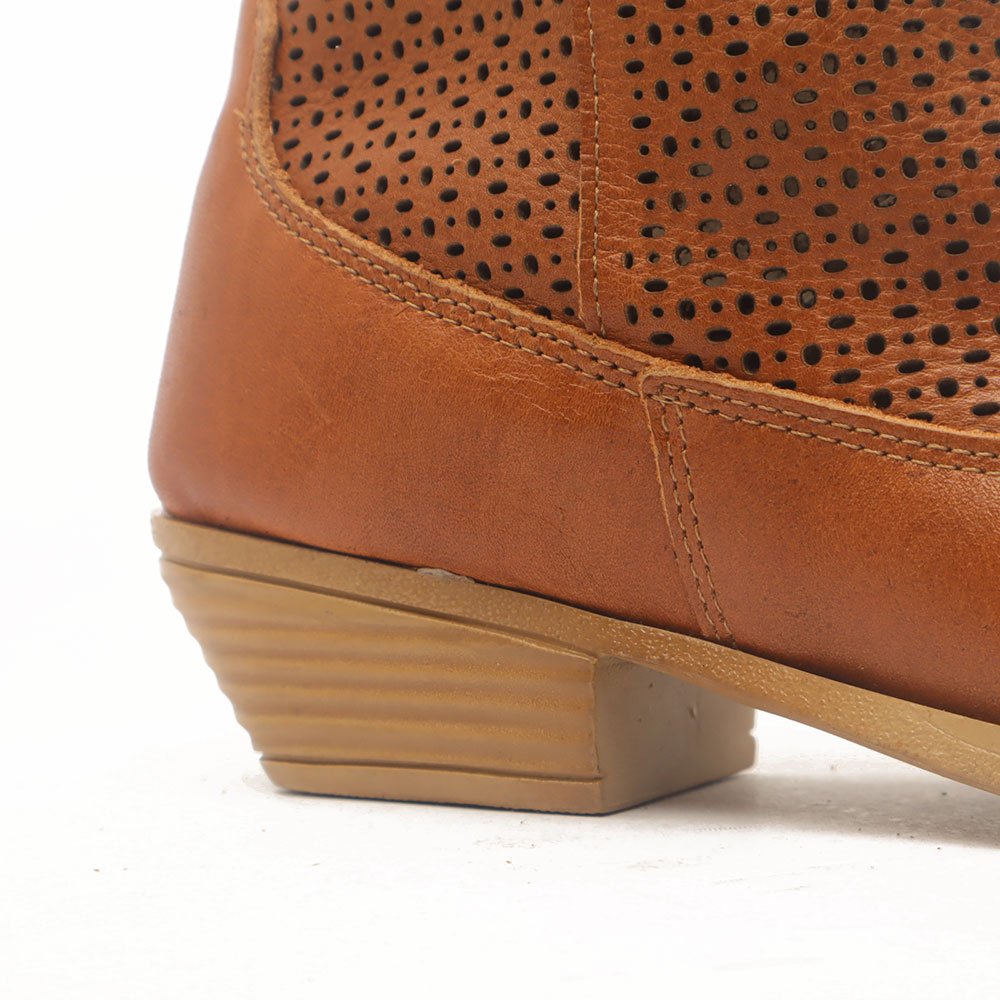 Bota Feminina Sapato Da Corte Couro Salto Bloco Baixo Cano Médio Country -Produto 05 Caramelo 8
