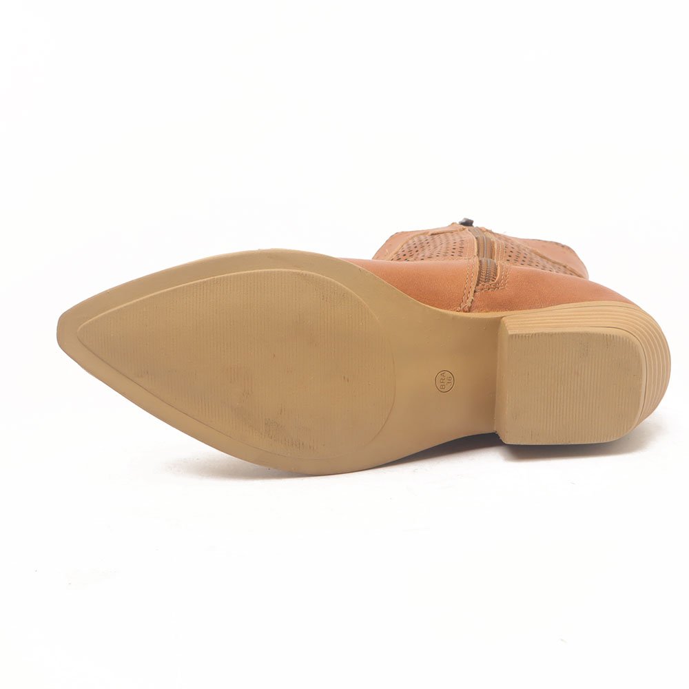 Bota Feminina Sapato Da Corte Couro Salto Bloco Baixo Cano Médio Country -Produto 05 Caramelo 10