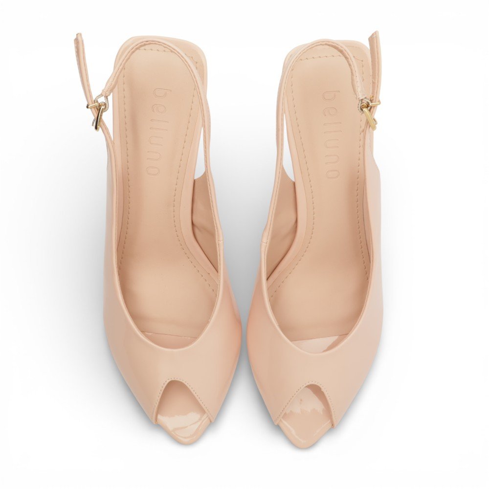 Slingback Belluno Salto Taça Alto Bico Folha Peep Toe Nude 5