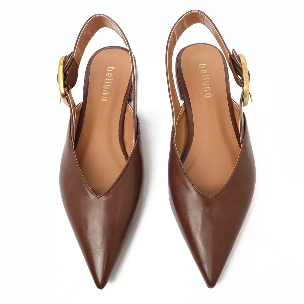 Sapatilha Slingback Belluno Bico Fino Fivela Marrom 5