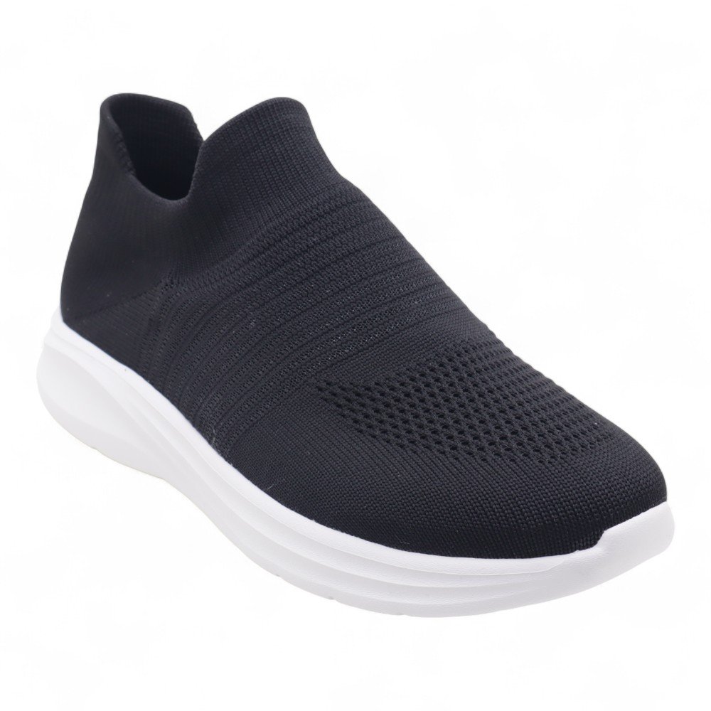 Tênis Giulia Domna Knit Calce Fácil Ultra Leve Preto 2