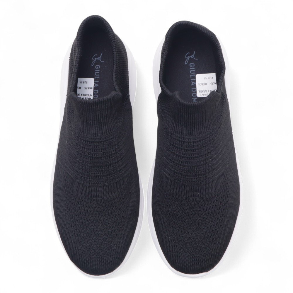 Tênis Giulia Domna Knit Calce Fácil Ultra Leve Preto 5