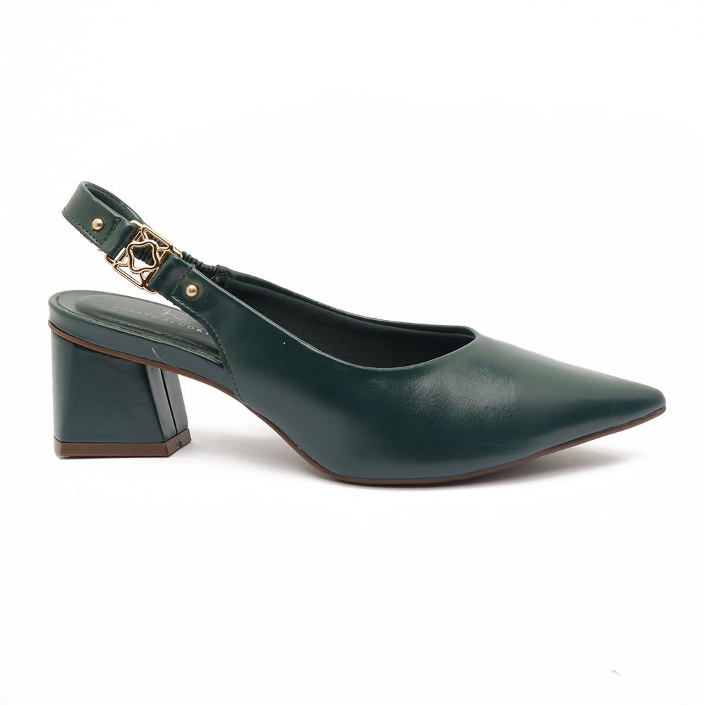 Slingback Sapato Da Corte Salto Bloco Médio Detalhe Fivela