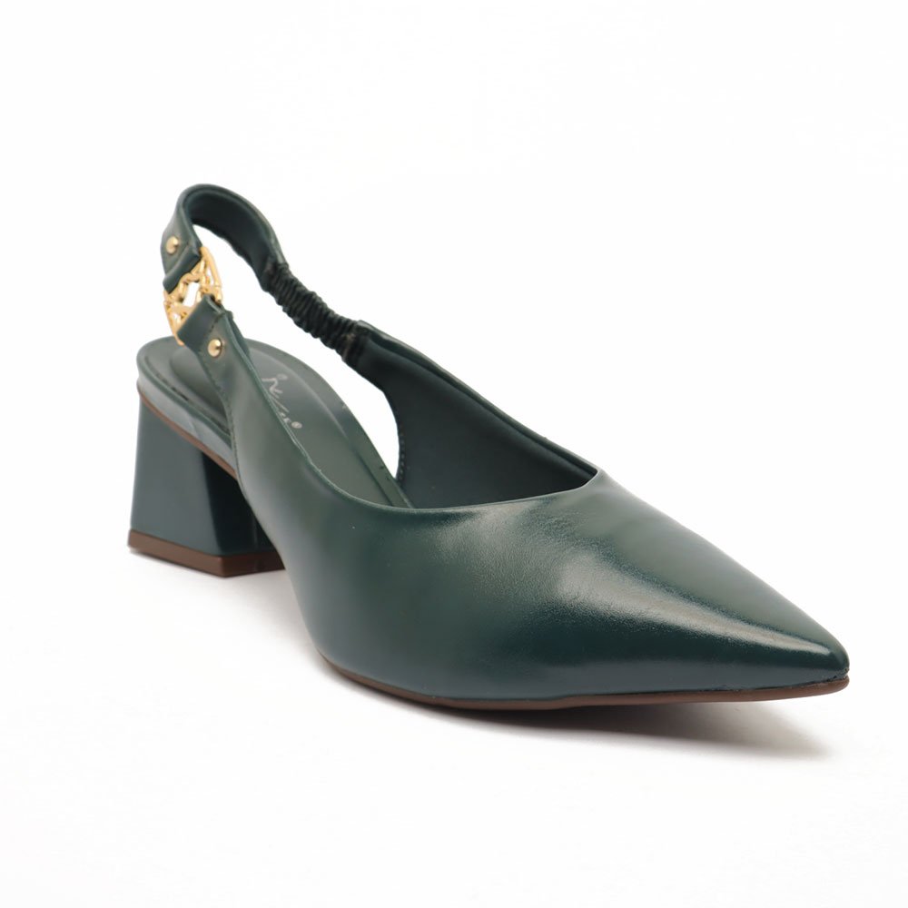 Slingback Sapato Da Corte Salto Bloco Médio Detalhe Fivela Verde 2