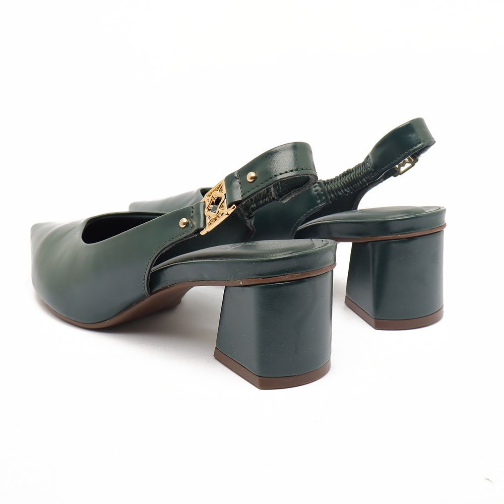 Slingback Sapato Da Corte Salto Bloco Médio Detalhe Fivela Verde 4