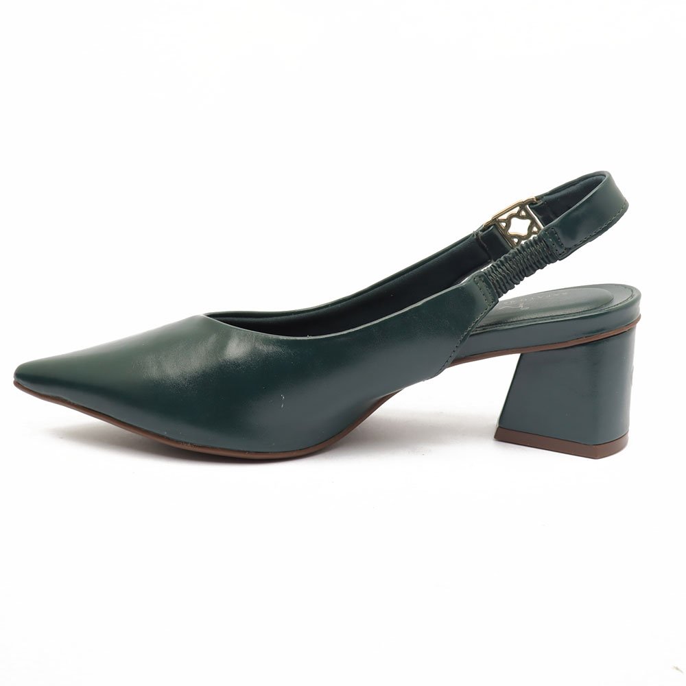Slingback Sapato Da Corte Salto Bloco Médio Detalhe Fivela Verde 6