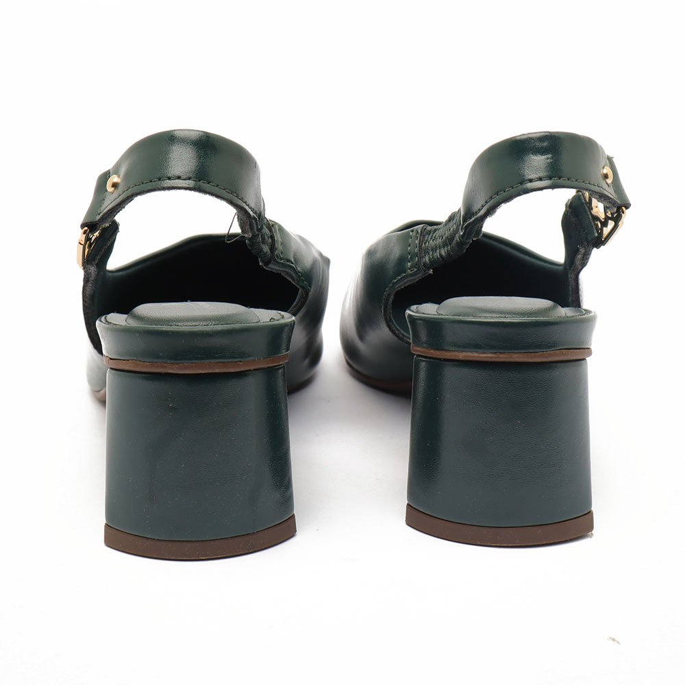 Slingback Sapato Da Corte Salto Bloco Médio Detalhe Fivela Verde 7