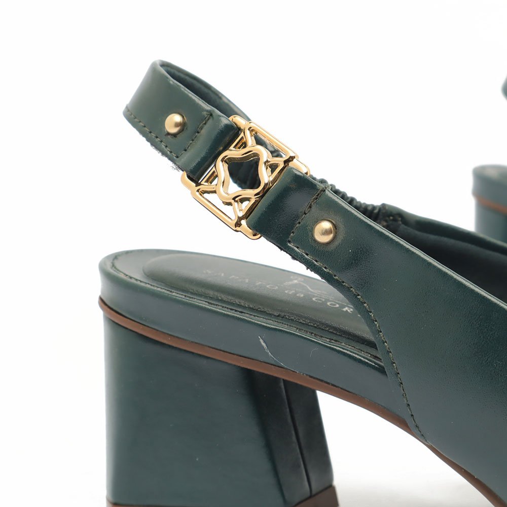 Slingback Sapato Da Corte Salto Bloco Médio Detalhe Fivela Verde 9