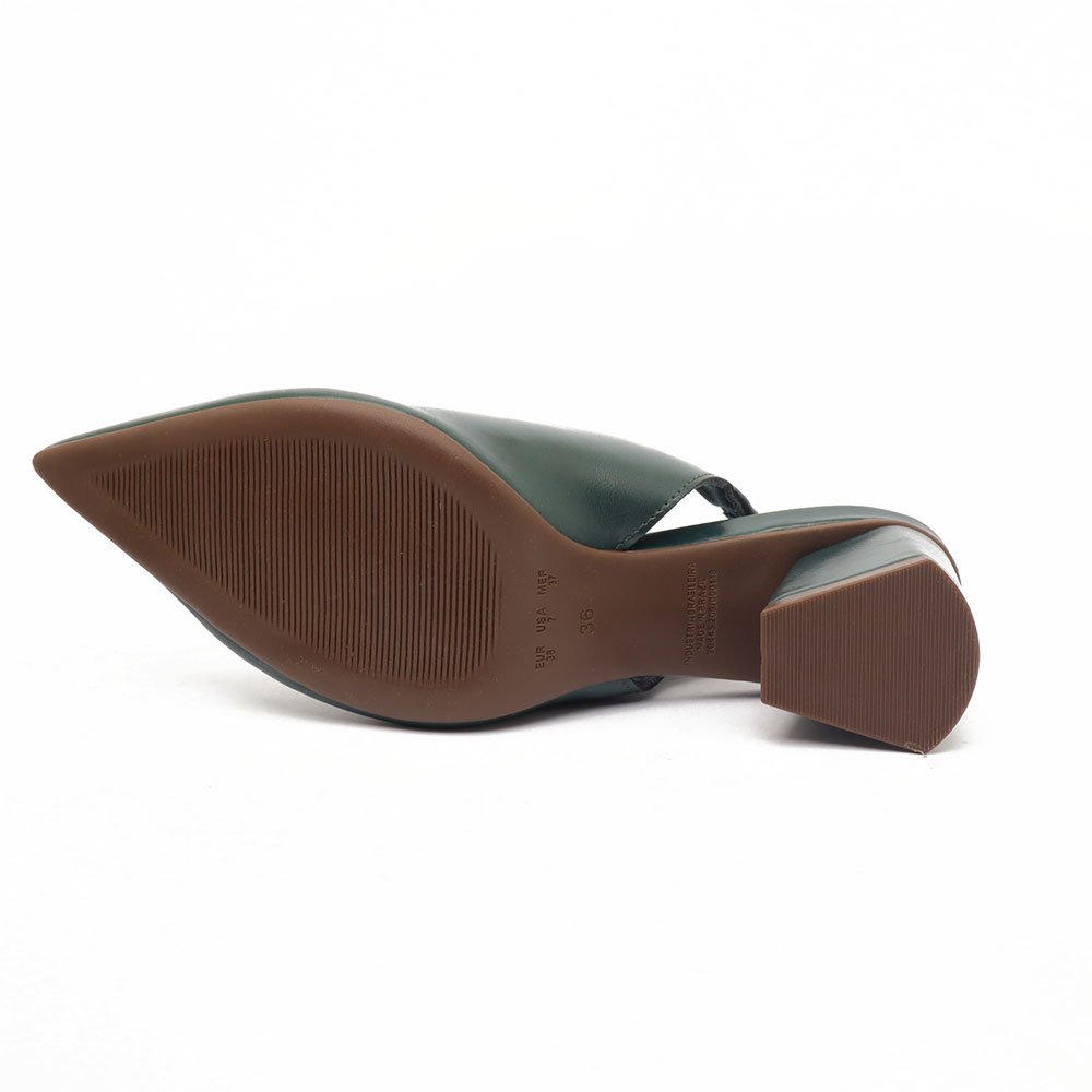 Slingback Sapato Da Corte Salto Bloco Médio Detalhe Fivela Verde 10