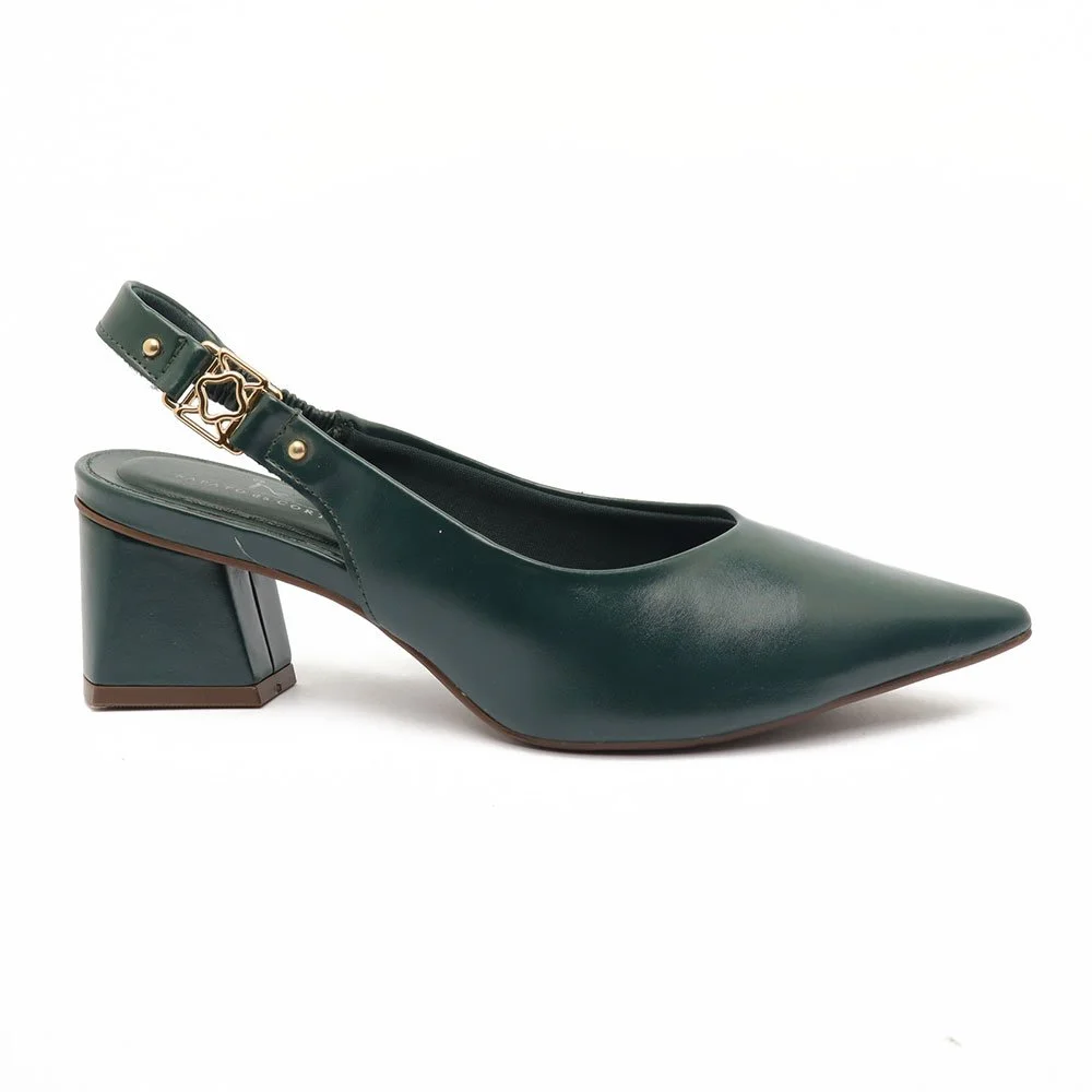 Slingback Sapato Da Corte Salto Bloco Médio Detalhe Fivela