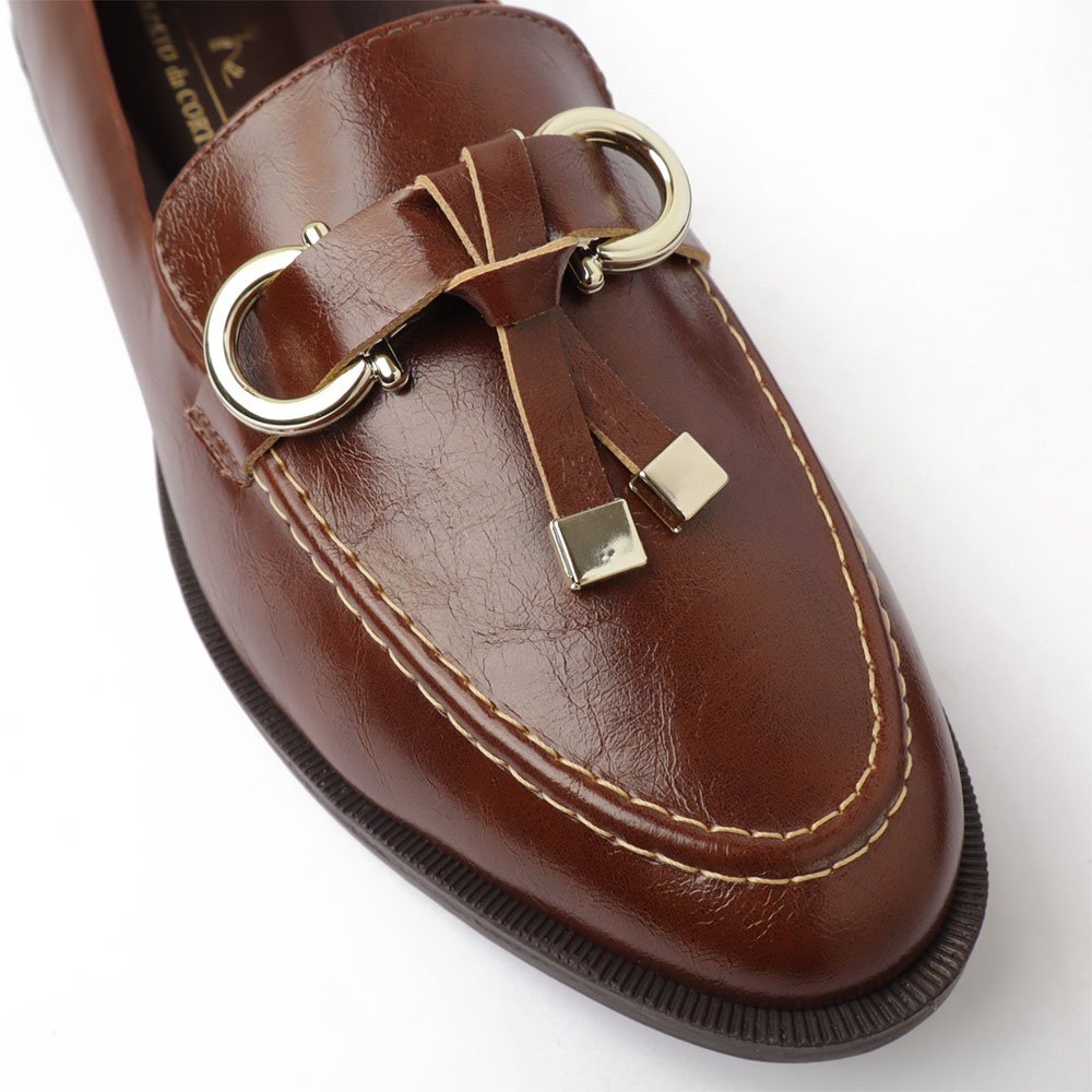 Mocassim Feminino Sapato Da Corte Vira Gravata Marrom 7