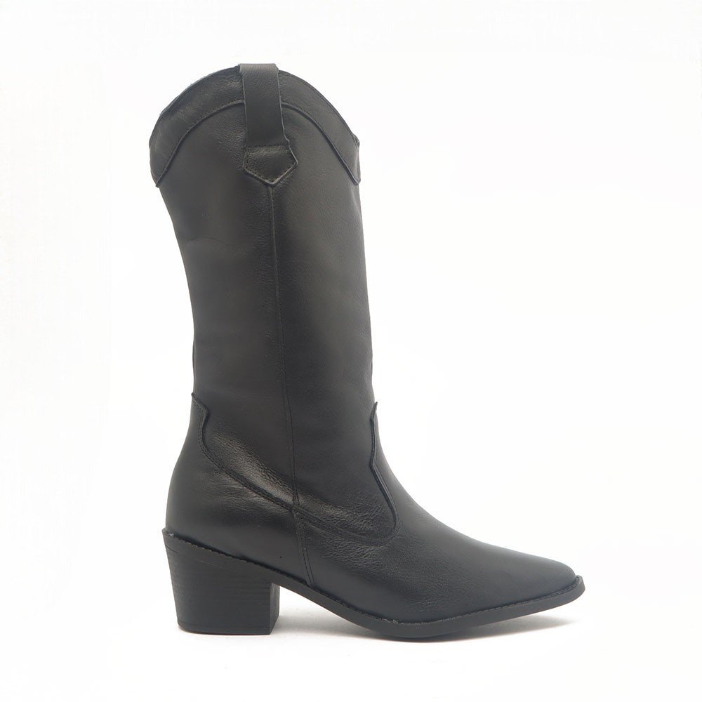Bota Feminina Sapato Da Corte Salto Bloco Médio Country Couro