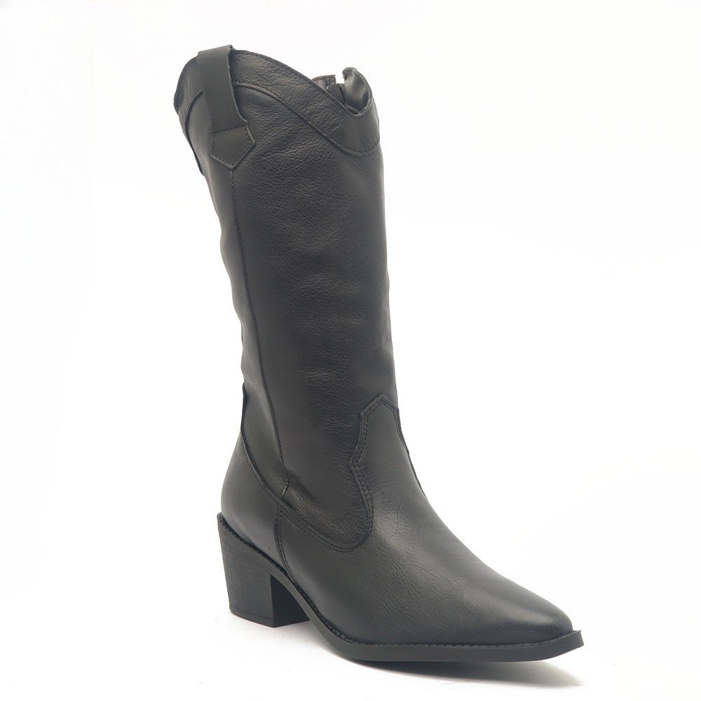 Bota Feminina Sapato Da Corte Salto Bloco Médio Country Couro Preto 2