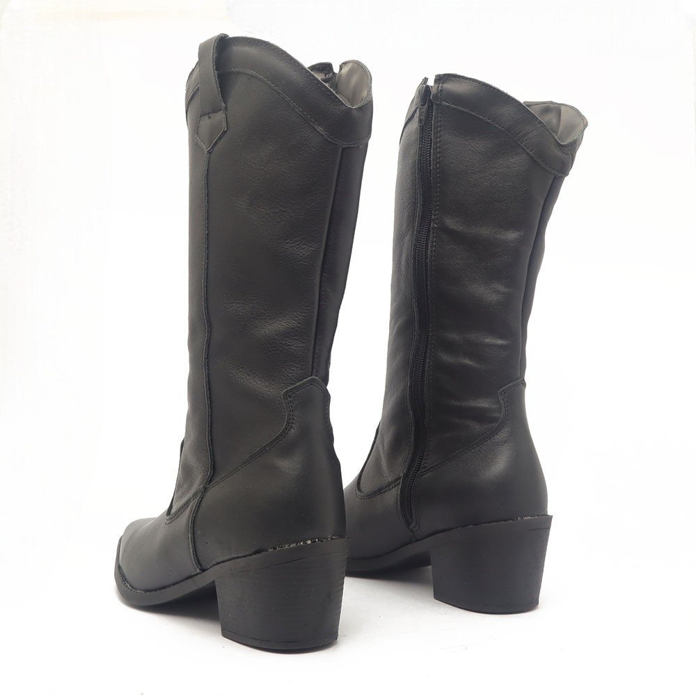 Bota Feminina Sapato Da Corte Salto Bloco Médio Country Couro Preto 4