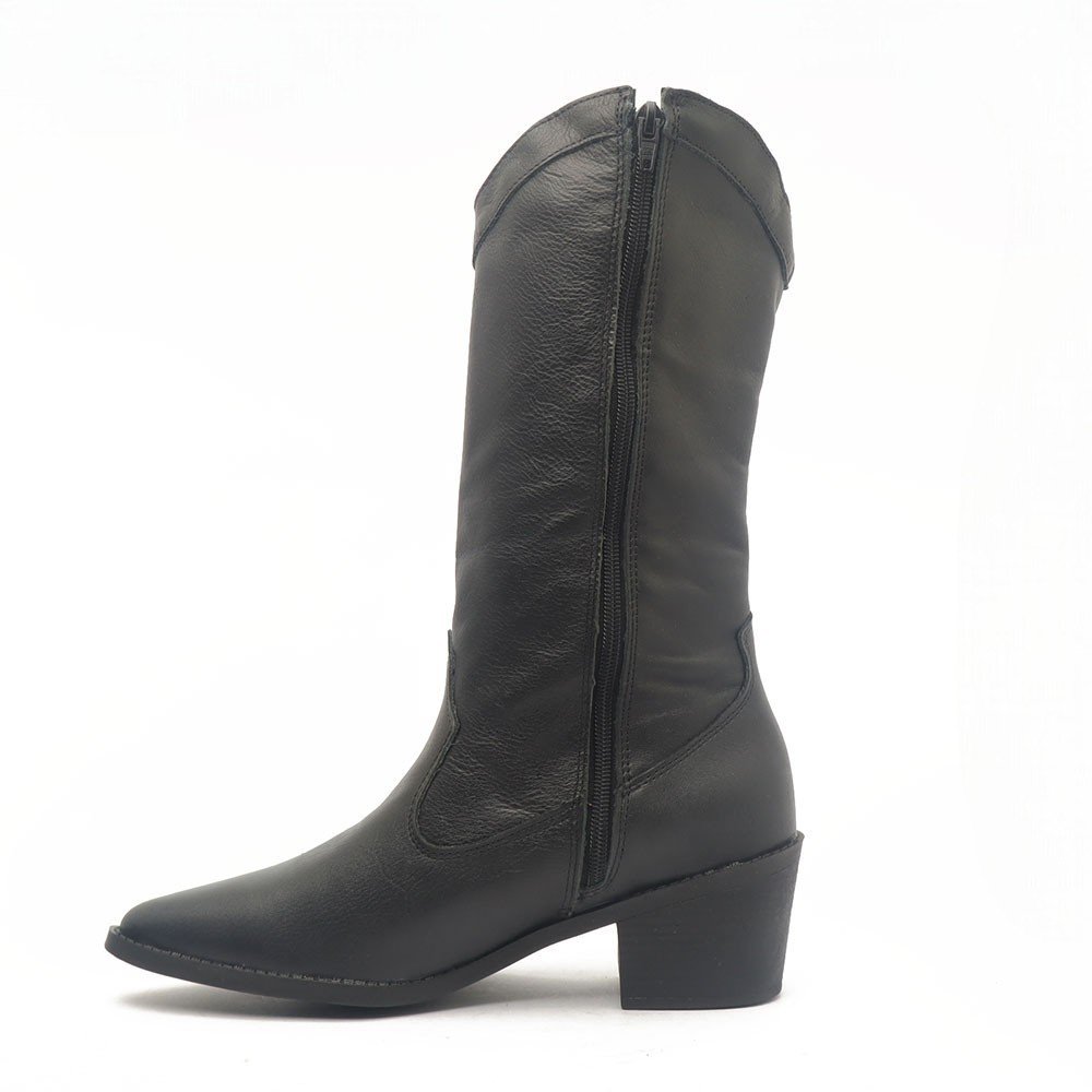 Bota Feminina Sapato Da Corte Salto Bloco Médio Country Couro Preto 5