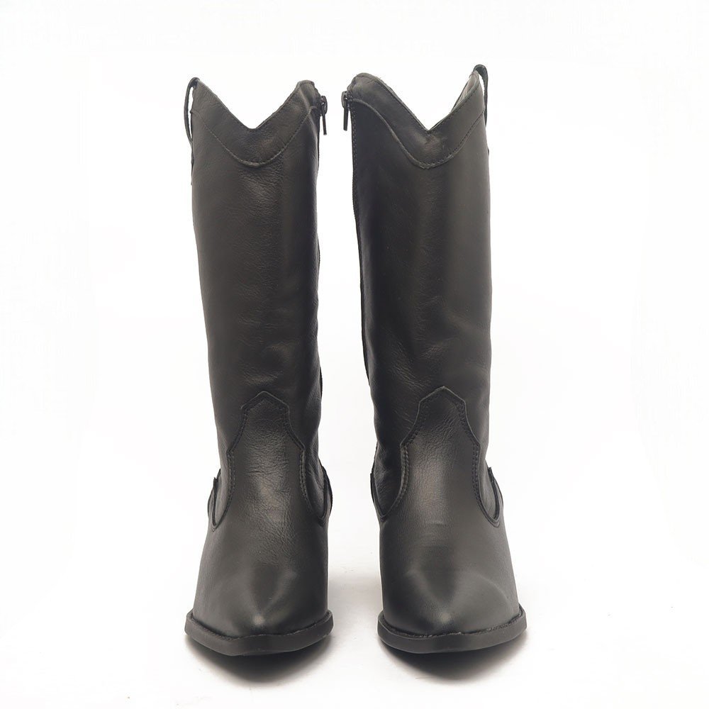 Bota Feminina Sapato Da Corte Salto Bloco Médio Country Couro Preto 6