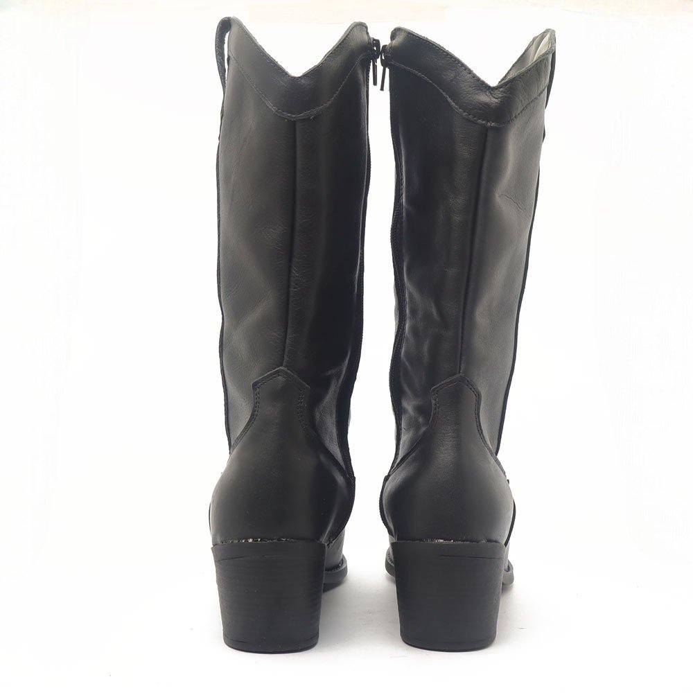 Bota Feminina Sapato Da Corte Salto Bloco Médio Country Couro Preto 7