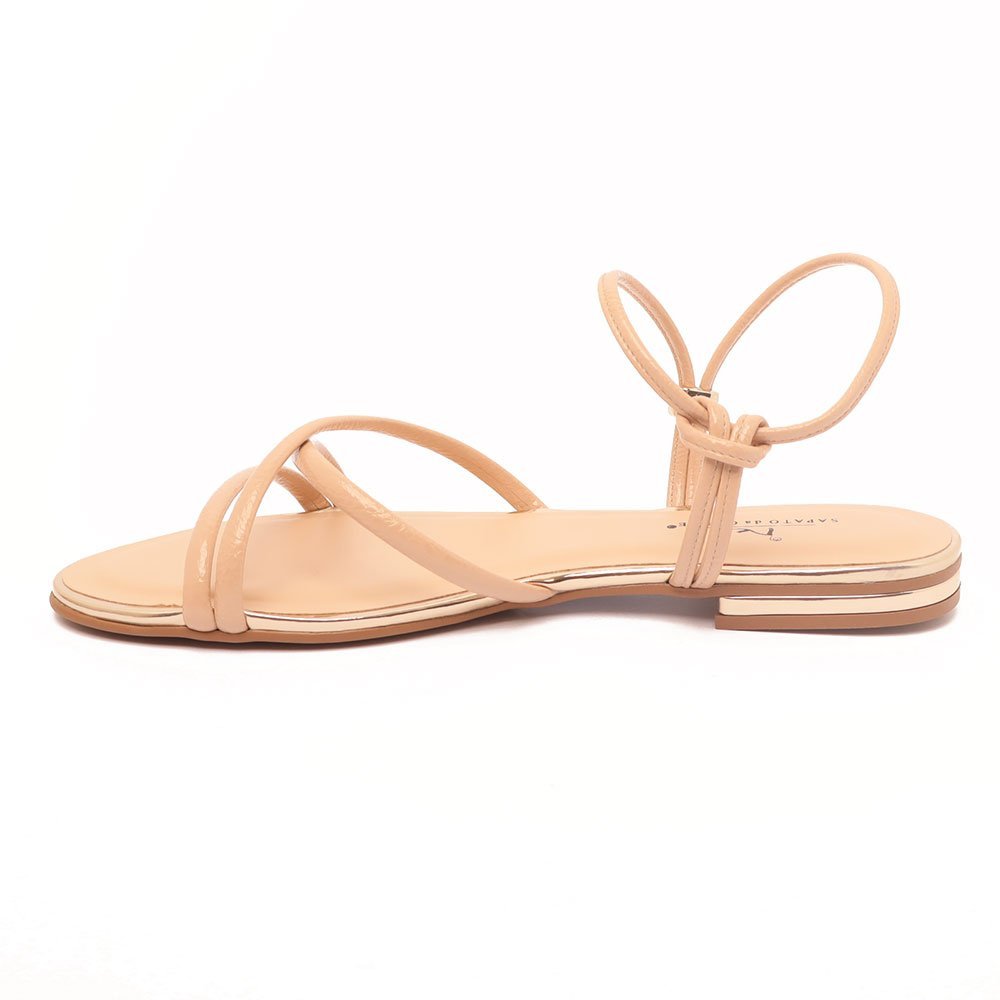 Sandália Flat Sapato da Corte Calce Fácil Tiras Finas Nude 6
