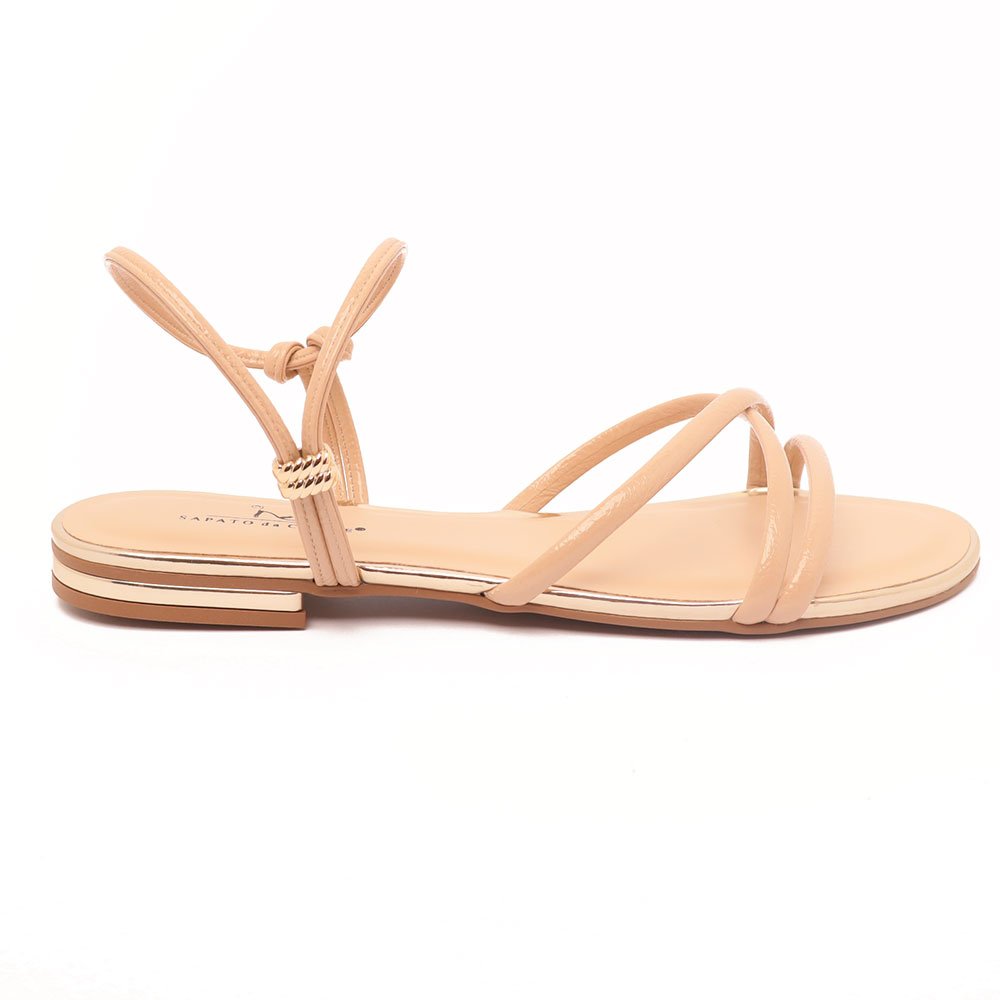 Sandália Flat Sapato da Corte Calce Fácil Tiras Finas
