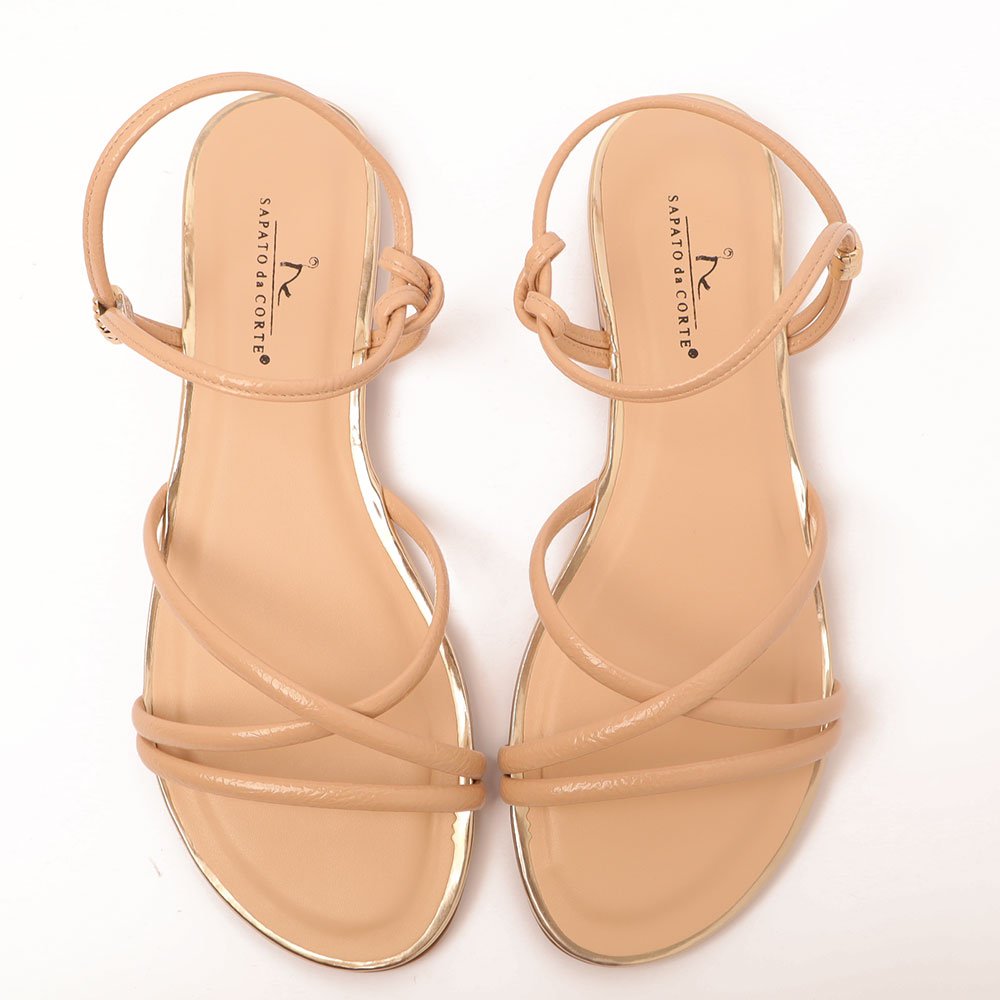 Sandália Flat Sapato da Corte Calce Fácil Tiras Finas Nude 5