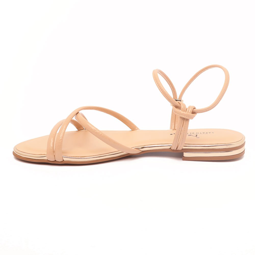 Sandália Flat Sapato da Corte Calce Fácil Tiras Finas Nude 6