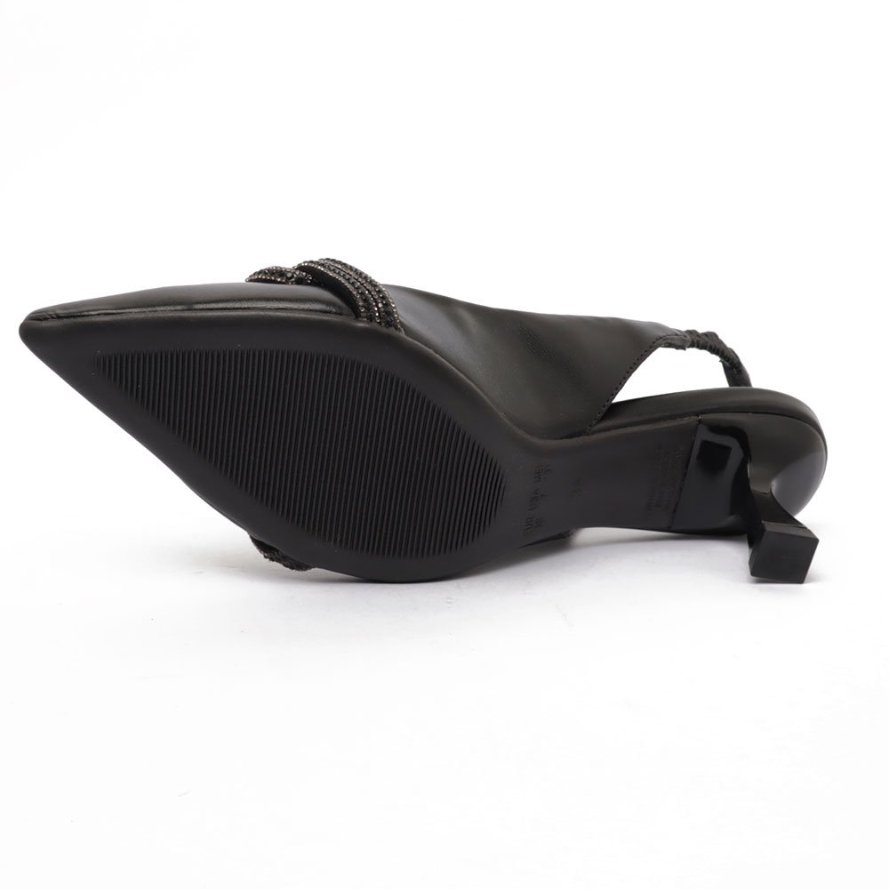 Slingback Sapato da Corte Salto Fino Médio Laço Strass Preto 11