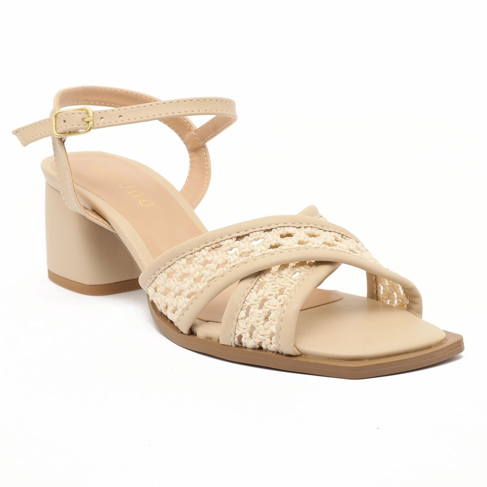 Sandália Feminina Belluno Salto Bloco Médio Tira Tressê Off White 2