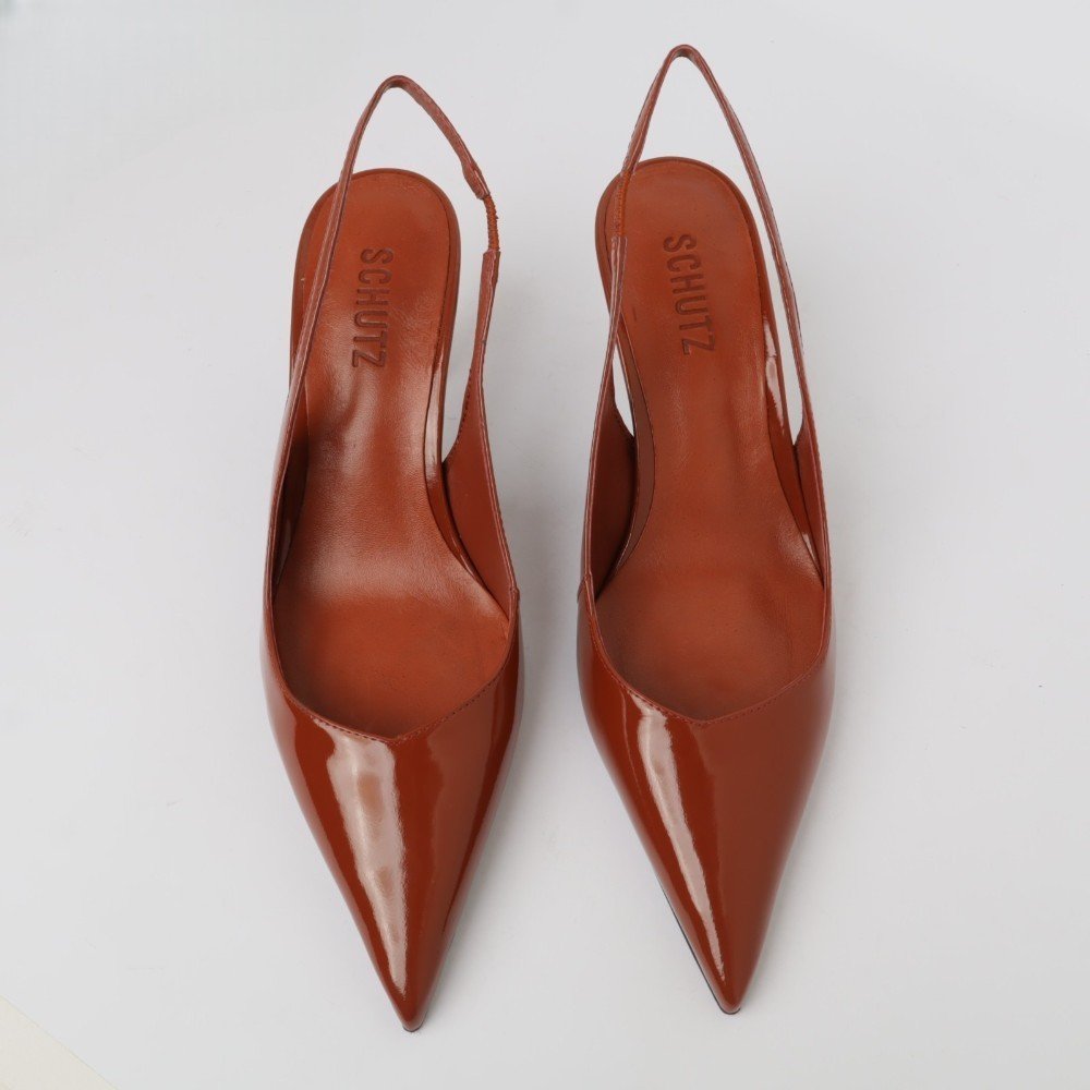 Slingback Schutz Salto Médio Bico Fino Marrom 5