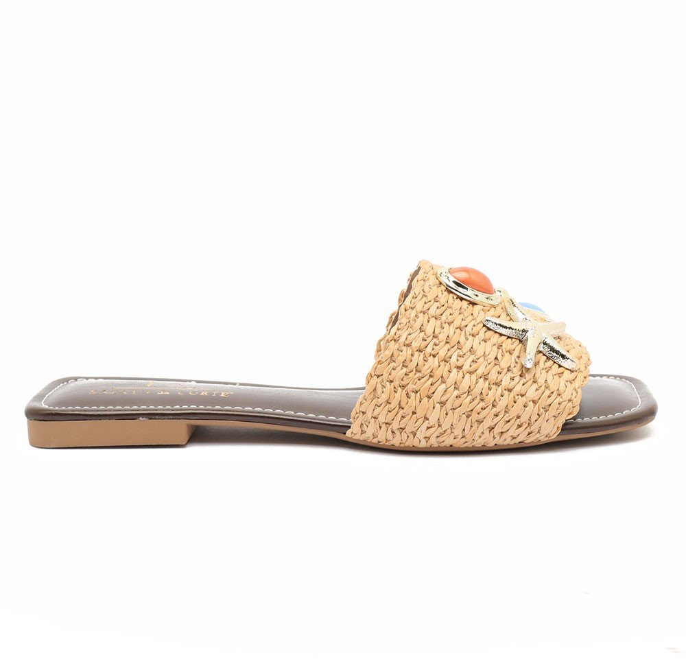 Chinelo Flat Sapato Da Corte Palha Fundo Do Mar