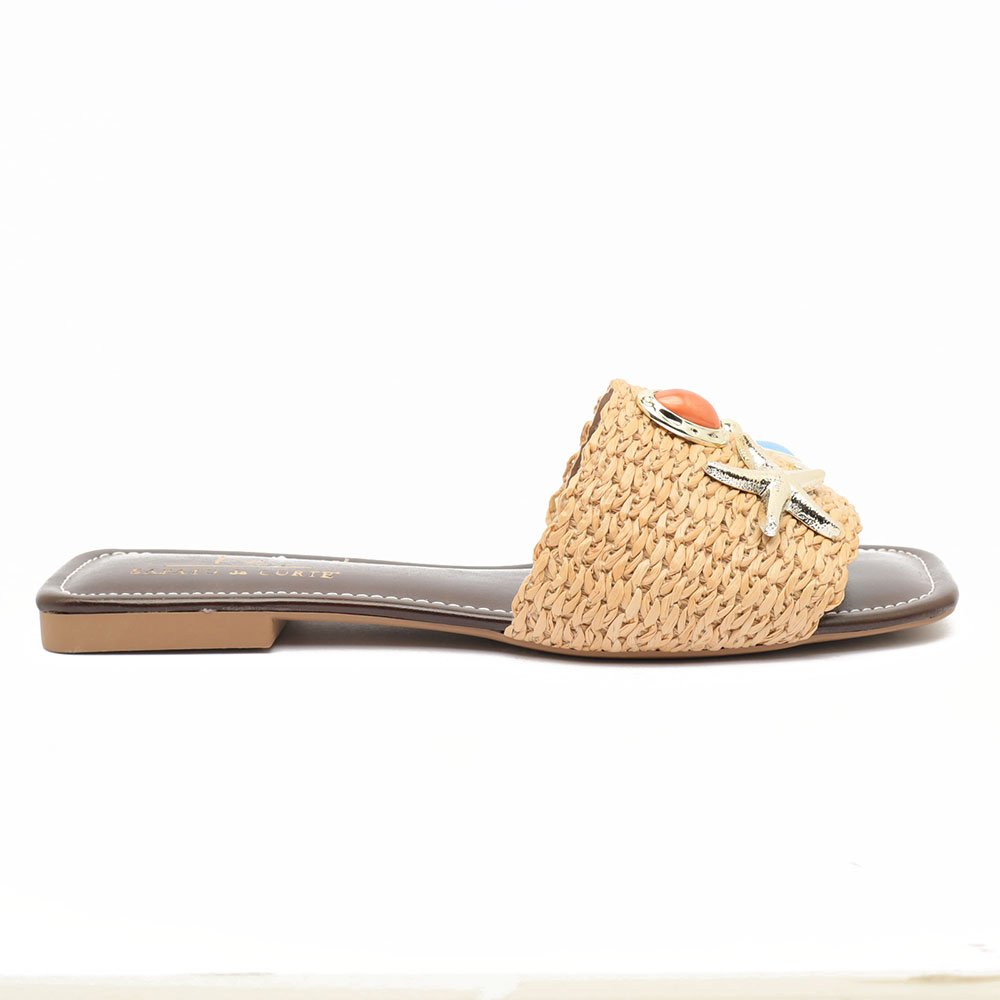 Chinelo Flat Sapato Da Corte Palha Fundo Do Mar Bege 2