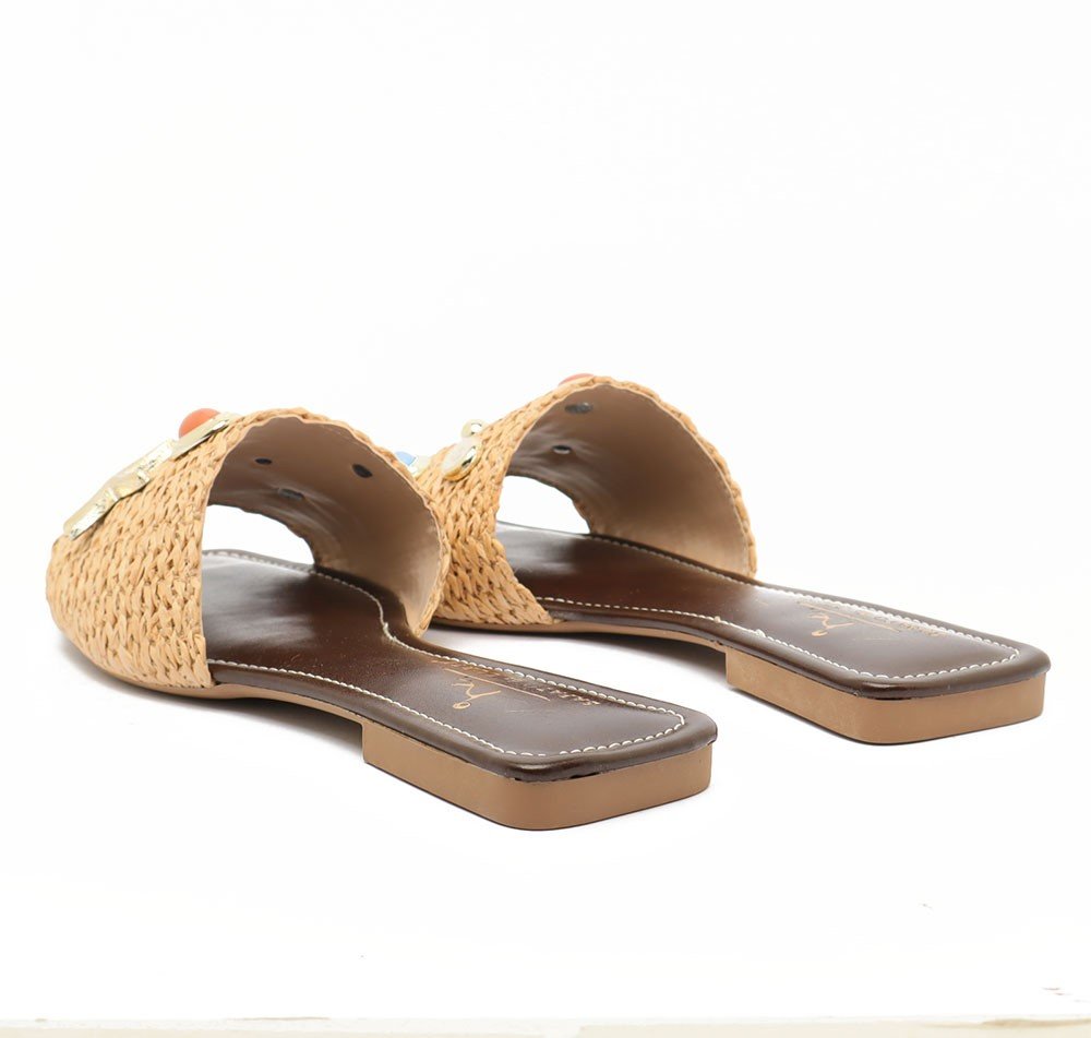 Chinelo Flat Sapato Da Corte Palha Fundo Do Mar Bege 6