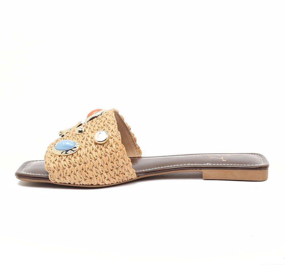 Chinelo Flat Sapato Da Corte Palha Fundo Do Mar Bege 7